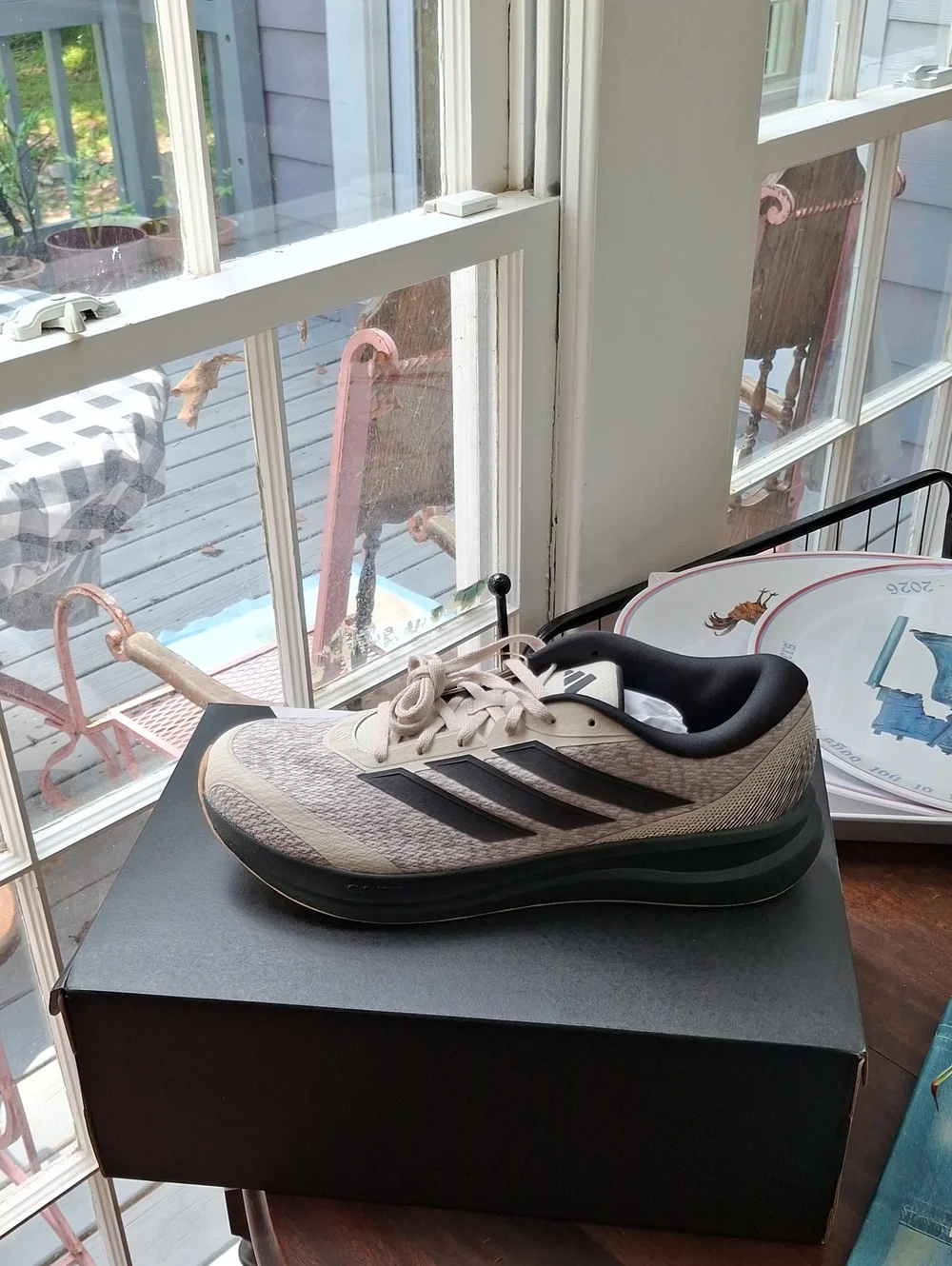 adidas Beige and Black Mesh Running Shoe